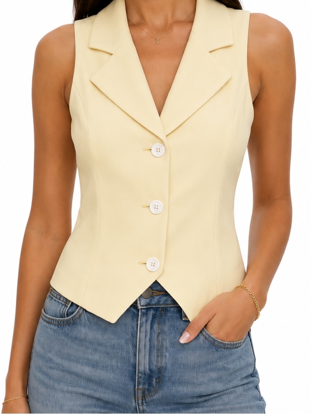 L’Academie Carinne Vest Top in Lemon XS